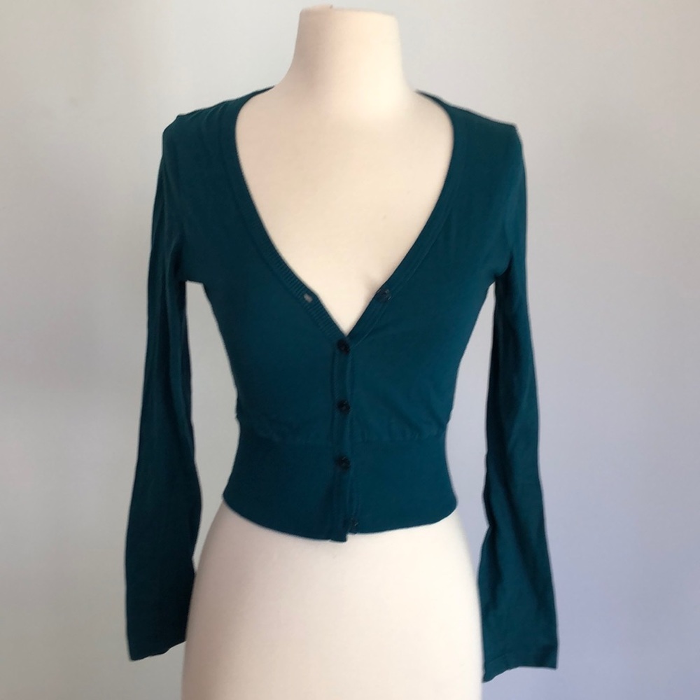 Cropped Cardigan - Teal - Size Small